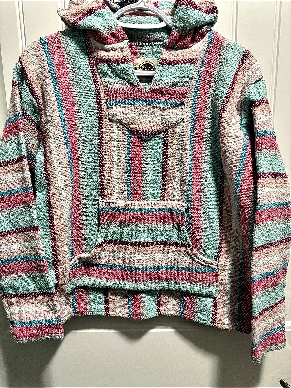 Earth Ragz Medium Pastel Baja Hoodie Mexican Blanket Drug Rug Pullover